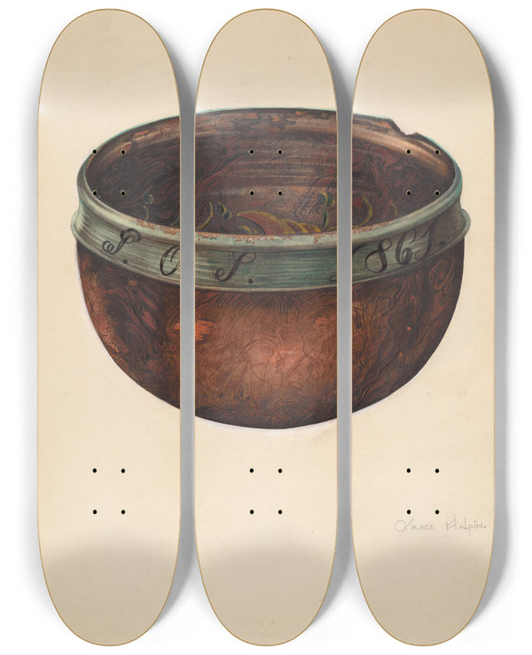 Triptych art skateboard deck of Grace Halpin Bowl by Grace Halpin
