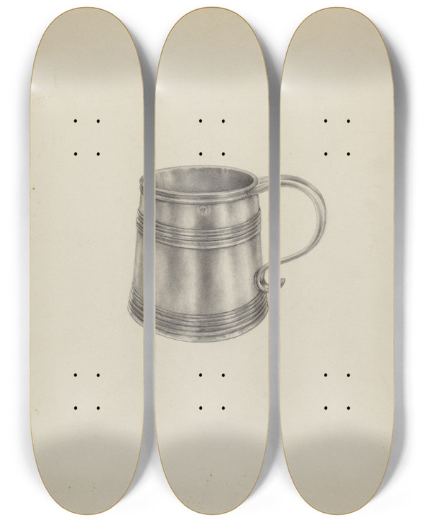 Triptych art skateboard deck of Palmyra Pimentel Silver Mug_1 by Palmyra Pimentel