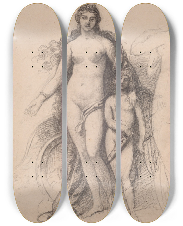 Triptych art skateboard deck of Armand Point Venus And Cupid by Armand Point (1861-1932)