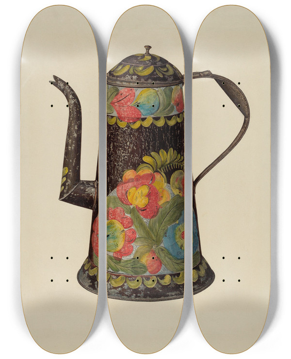 Triptych art skateboard deck of Charles Henning Toleware Coffee Pot_5 by Charles Henning