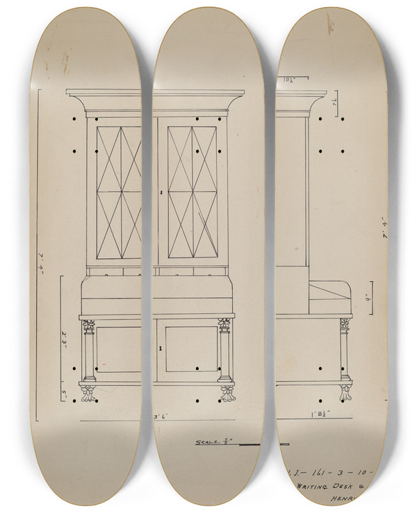 Triptych art skateboard deck of American 20Th Century Chest_1 by American 20Th Century