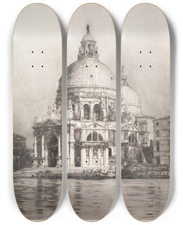 Triptych art skateboard deck of Mortimer Menpes Santa Maria Della Salute 1 by Mortimer Menpes (1860-1938)