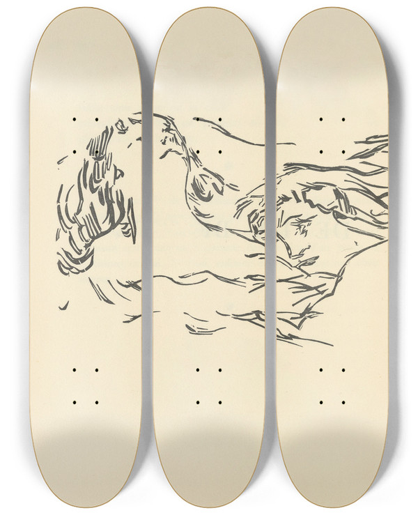 Triptych art skateboard deck of Pierre Bonnard Notes Sur Lamour Pl 05 by Pierre Bonnard (1867-1947)