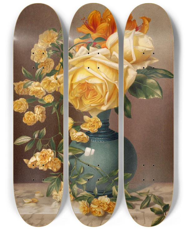 Triptych art skateboard deck of William Duffield Marchal Niel Roses by William Duffield (1816-1863)