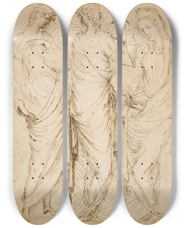 Triptych art skateboard deck of Stefano Da Verona Three Standing Figures by Stefano da Verona (1379-1438)