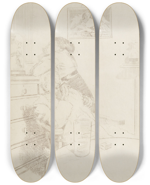 Triptych art skateboard deck of Walter Richard Sickert Ennui by Walter Richard Sickert (1860-1942)