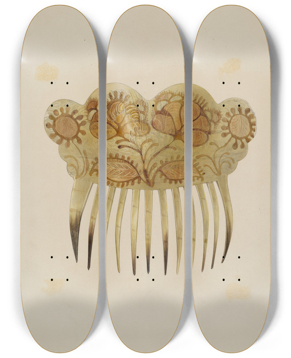 Triptych art skateboard deck of Hester Duany Comb by Hester Duany (1891-1964)