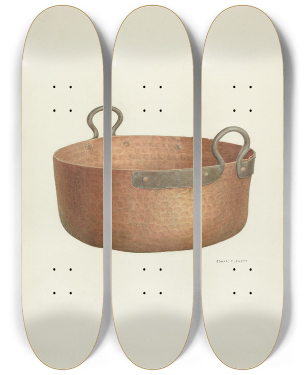 Triptych art skateboard deck of Edward Jewett Copper Vat by Edward Jewett (20-)