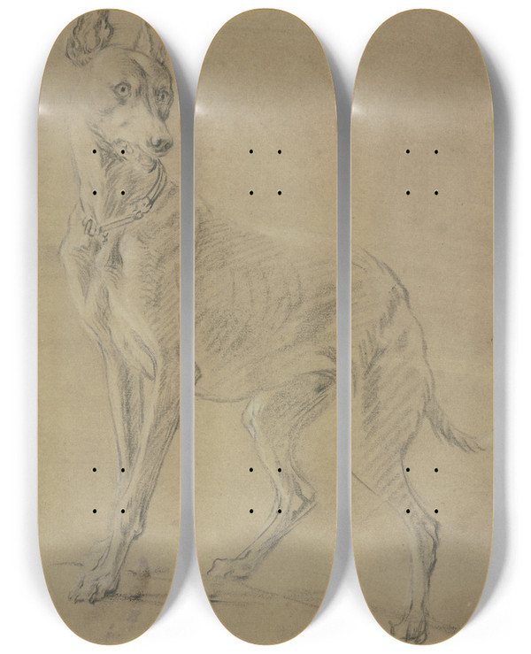 Triptych art skateboard deck of Jan Weenix Greyhound To The Left by Jan Weenix (1641-1719)