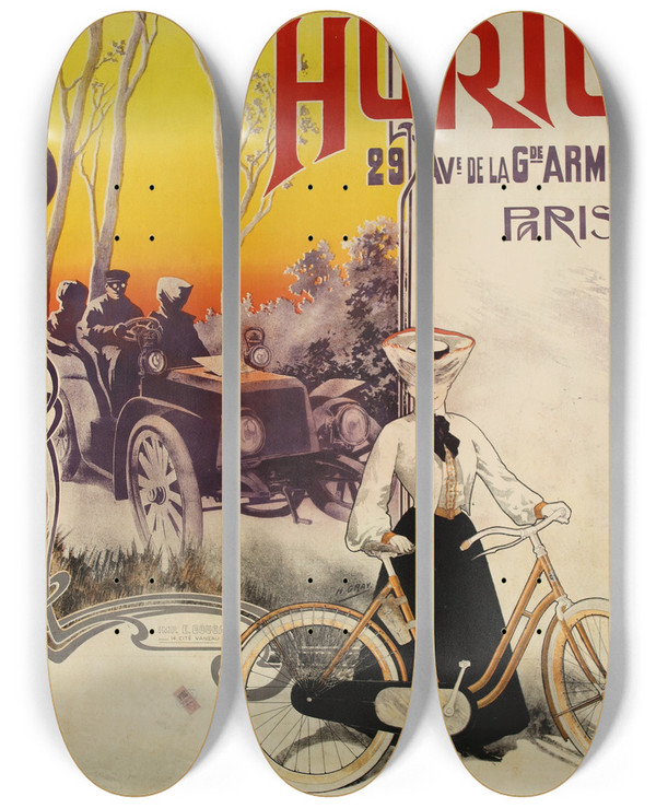 Triptych art skateboard deck of Henri Boulanger Gray Hurtu by Henri Boulanger Gray 2 (1858-1924)