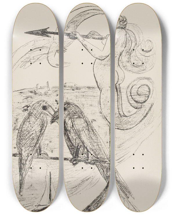 Triptych art skateboard deck of Max Beckmann Weathervane by Max Beckmann (1884-1950)