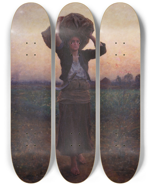 Triptych art skateboard deck of Jules Breton Shepherds Star by Jules Breton (1827-1906)