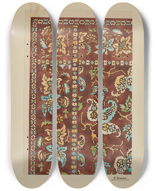 Triptych art skateboard deck of Percival Jenner Cotton Kerchief by Percival Jenner