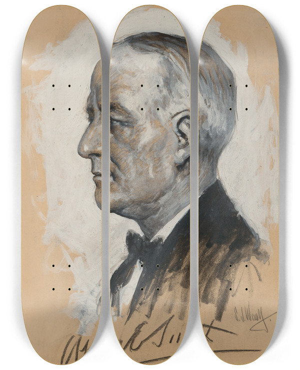 Triptych art skateboard deck of Samuel Johnson Woolf Alfred Emanuel Smith by Samuel Johnson Woolf (1880-1948)