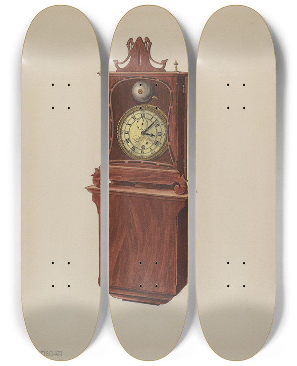 Triptych art skateboard deck of Ulrich Fischer Wall Clock by Ulrich Fischer