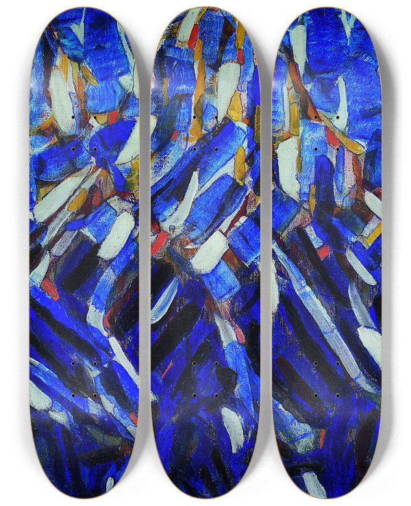 Triptych art skateboard deck of Christian Rohlfs Abstraction The Blue Mountain by Christian Rohlfs (1849-1938)