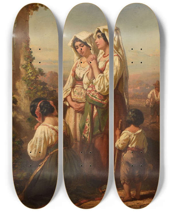 Triptych art skateboard deck of Auguste Delacroix Prire La Madone by Auguste Delacroix (1809-1868)