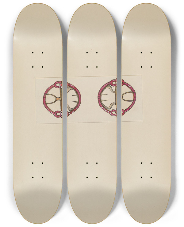 Triptych art skateboard deck of Charles Criswell Womans Buckle by Charles Criswell