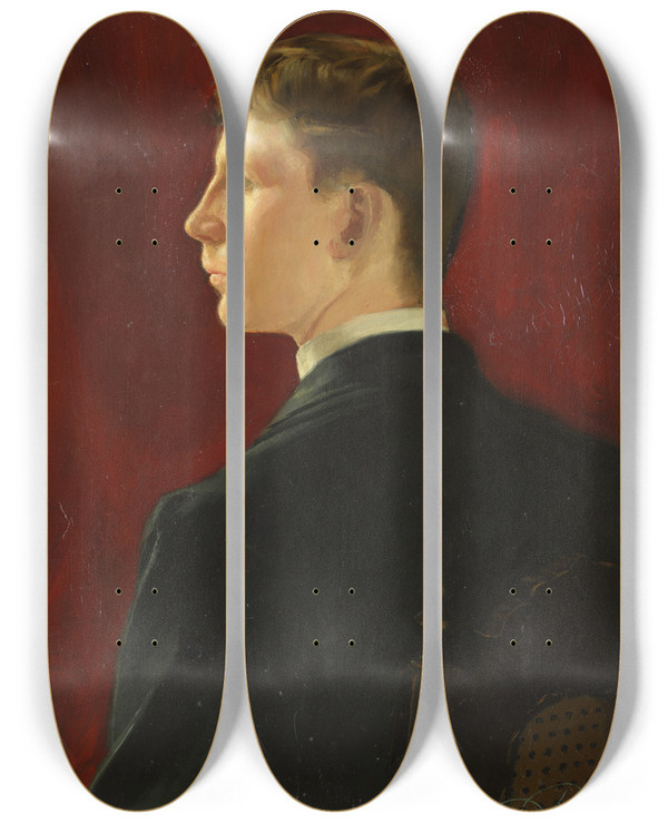 Triptych art skateboard deck of Bernhard Sterman Selfportrait_3 by Bernhard Osterman (1870-1938)