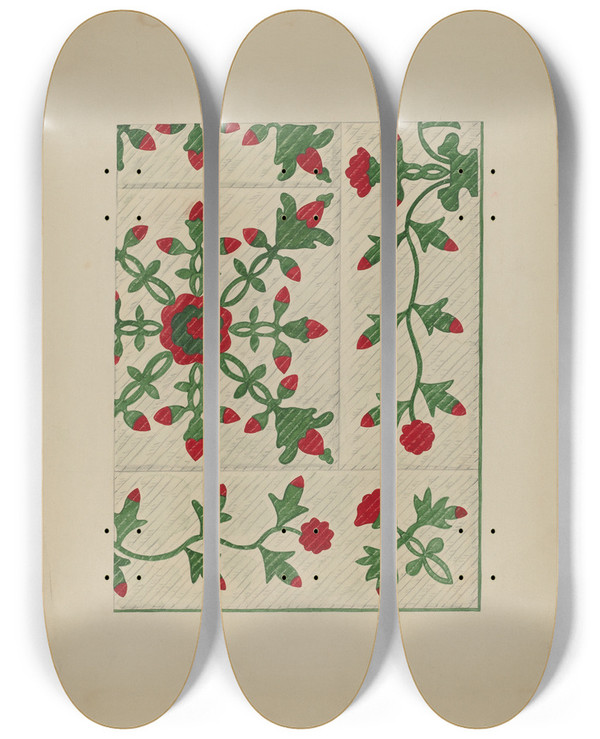 Triptych art skateboard deck of Katherine Hastings Quilt_9 by Katherine Hastings