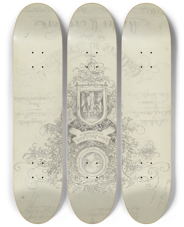 Triptych art skateboard deck of Anton Burger Widmung Fr Johann Friedrich Stdel by Anton Burger (1824-1905)