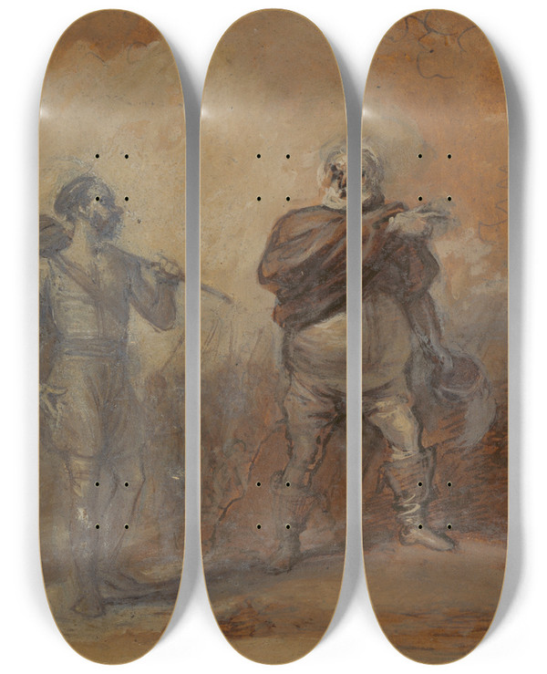 Triptych art skateboard deck of Robert Smirke Falstaff Instructing Bardolph by Robert Smirke (1752-1845)
