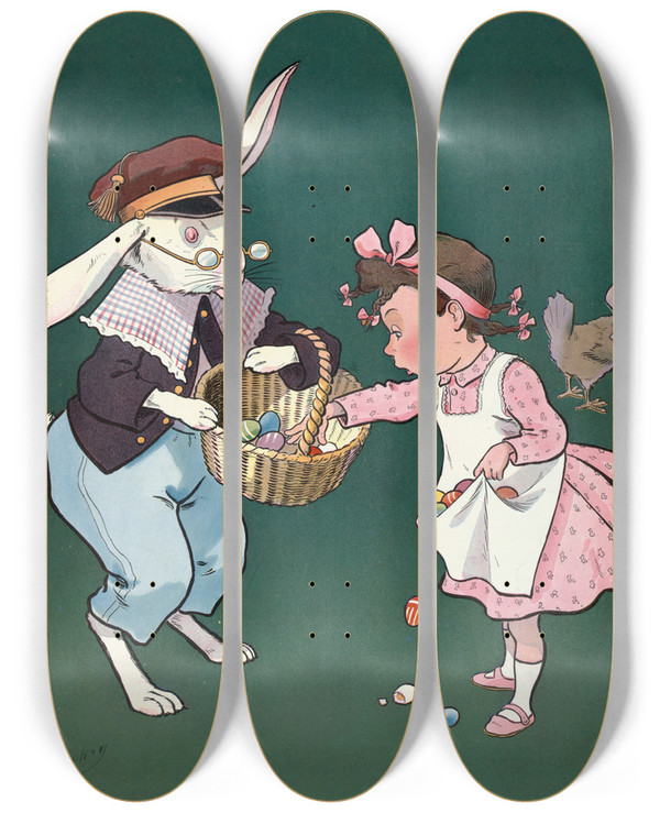 Triptych art skateboard deck of Louis Glackens Puck Easter_1 by Louis Glackens (1866-1933)