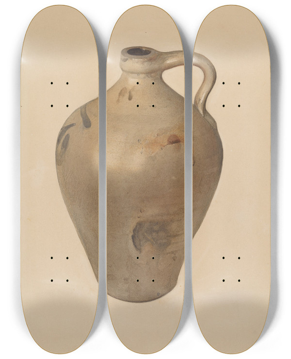 Triptych art skateboard deck of George Loughridge Tan Stoneware Jug by George Loughridge (20-)
