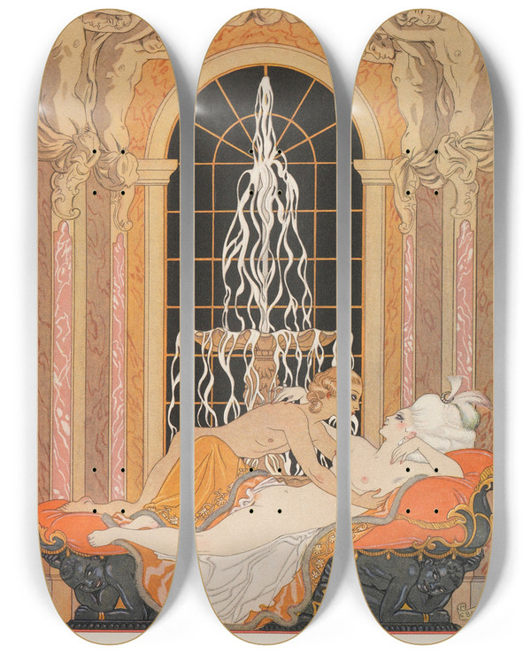 Triptych art skateboard deck of Choderlos De Laclos Les Liaisons Dangereuses by Choderlos De Laclos (1741-1803)