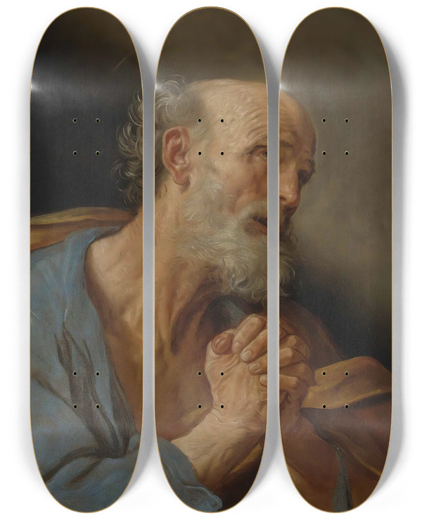 Triptych art skateboard deck of Guido Reni The Penitent Saint Peter by Guido Reni (1575-1642)