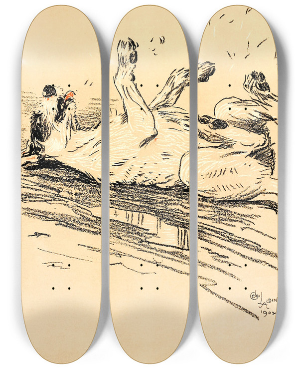 Triptych art skateboard deck of Cecil Charles Windsor Aldin A Dog Day Pl 05 by Cecil Charles Windsor Aldin (1870-1935)