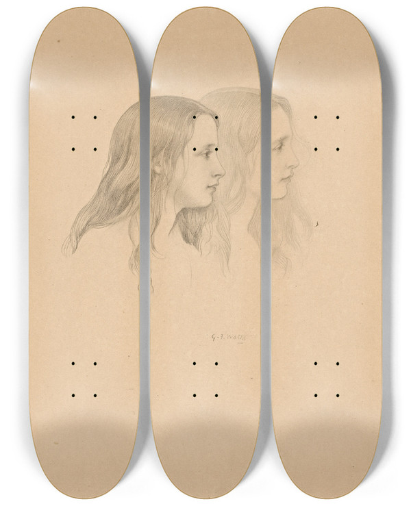 Triptych art skateboard deck of George Frederic Watts Untitled by George Frederic Watts (1817-1904)