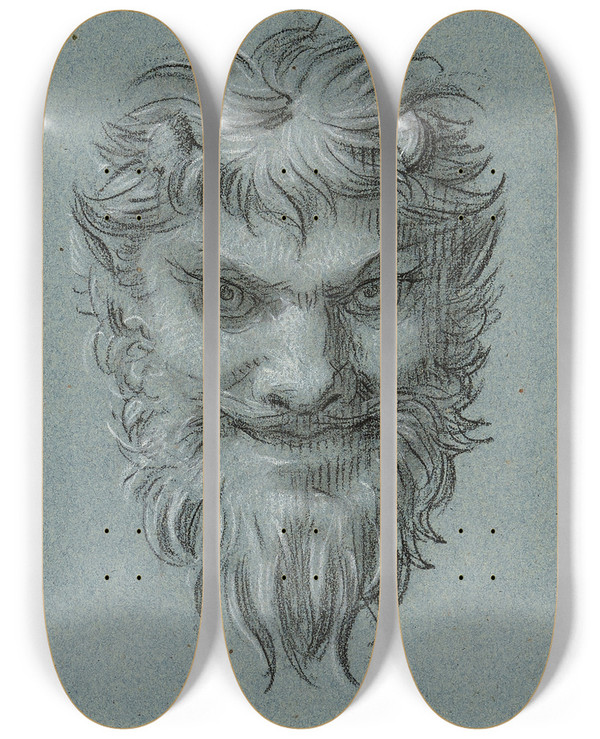 Triptych art skateboard deck of Pierrepaul Prudhon Pan by Pierre-Paul Prud'hon (1758-1823)