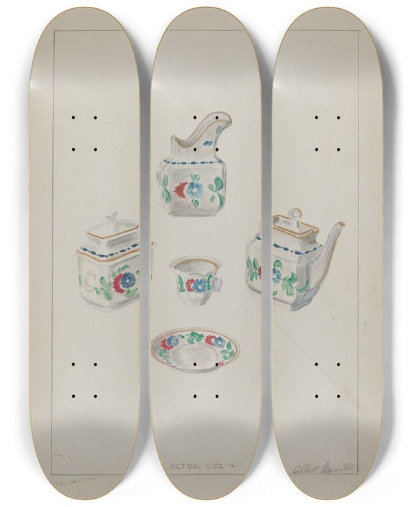 Triptych art skateboard deck of Albert Camilli Toy China Set by Albert Camilli