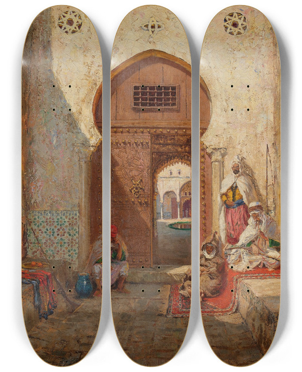 Triptych art skateboard deck of Addison Thomas Millar The Palace Guards by Addison Thomas Millar (1860-1913)