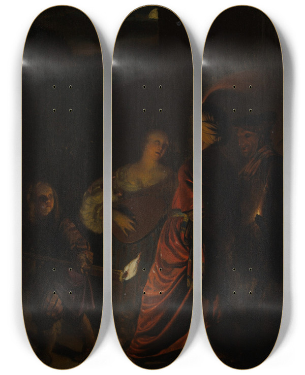 Triptych art skateboard deck of Frans Van Mieris The Elder The Serenade by Frans Van Mieris The Elder (1635-1681)