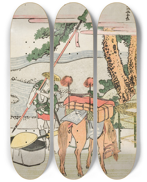 Triptych art skateboard deck of Katsushika Hokusai Mitsuke by Katsushika Hokusai (1760-1849)