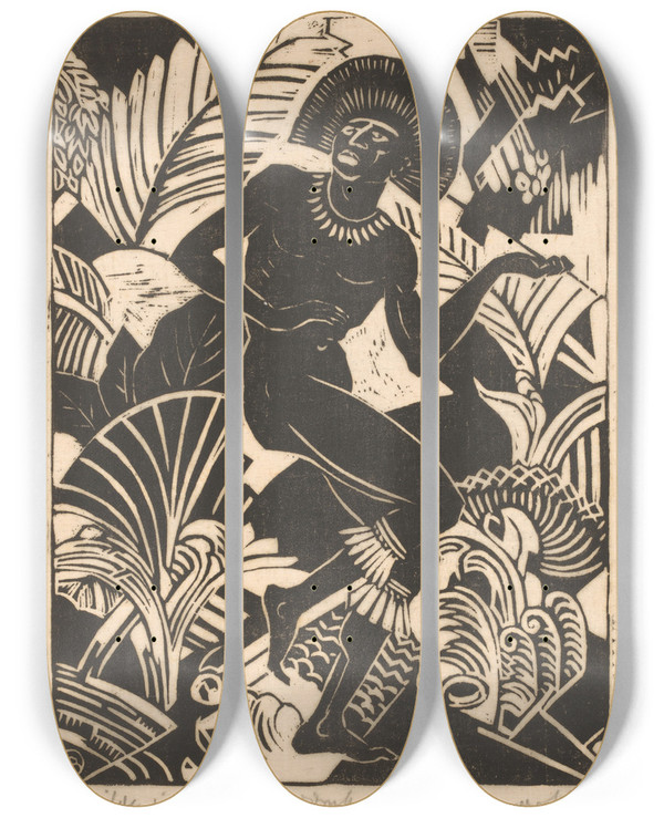 Triptych art skateboard deck of Henri Van Der Stok Jager by Henri van der Stok (1870-1946)