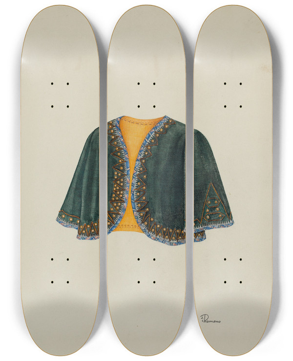 Triptych art skateboard deck of Josephine C Romano Bolero by Josephine C Romano