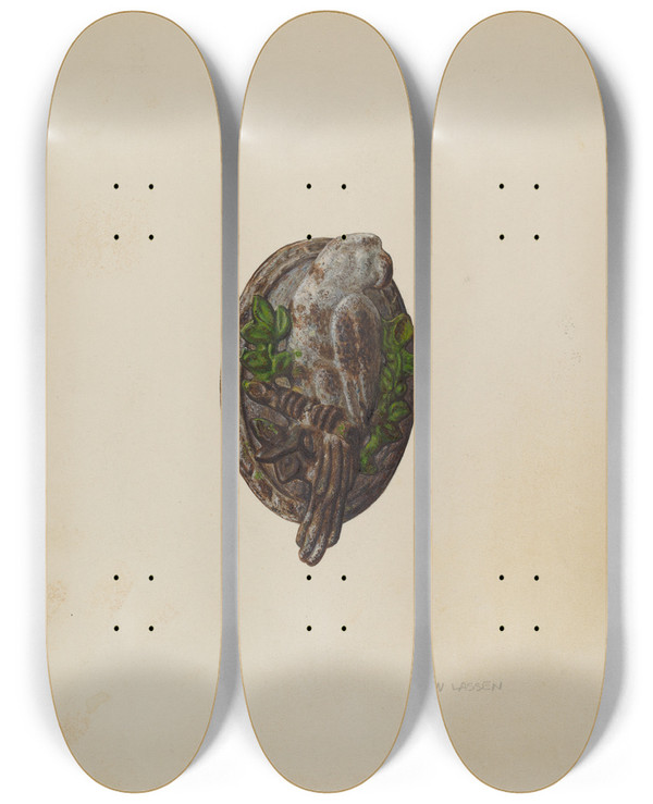 Triptych art skateboard deck of Ben Lassen Door Knocker_2 by Ben Lassen