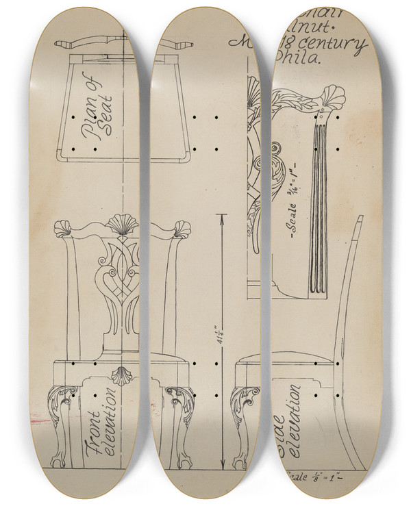 Triptych art skateboard deck of Bernard Krieger Side Chair_1 by Bernard Krieger