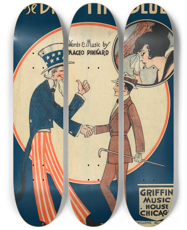 Triptych art skateboard deck of Grim Natwick Those Draftin Blues by Grim Natwick