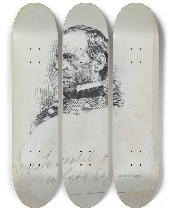 Triptych art skateboard deck of Jacques Reich William T Sherman by Jacques Reich (1852-1923)