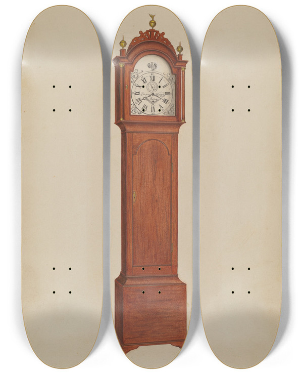Triptych art skateboard deck of Arthur Johnson Clock by Arthur Johnson