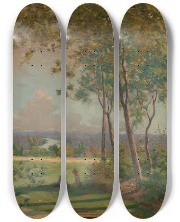 Triptych art skateboard deck of Maurice Chabas Plateau De Gravelles by Maurice Chabas (1862-1947)