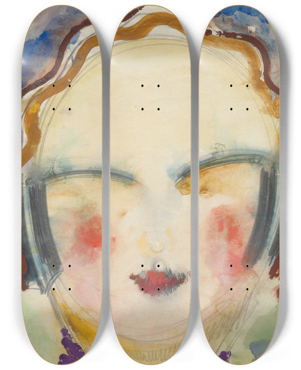 Triptych art skateboard deck of Gustaw Gwozdecki Head_4 by Gustaw Gwozdecki (1880-1935)