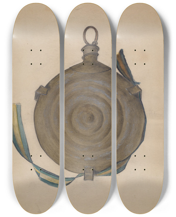 Triptych art skateboard deck of Harold Smith Canteen by Harold Smith