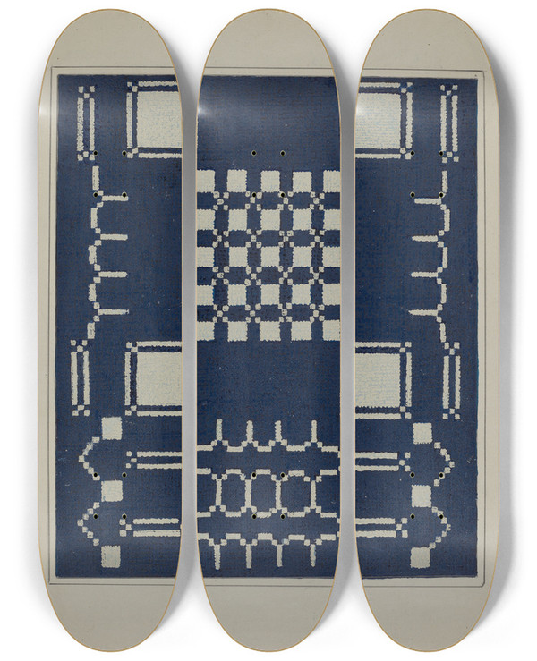 Triptych art skateboard deck of Ruth M Barnes Coverlet Section_2 by Ruth M Barnes