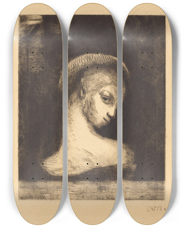 Triptych art skateboard deck of Odilon Redon Perversite Perversity by Odilon Redon (1840-1916)
