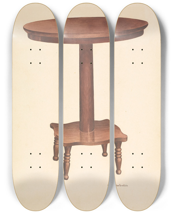 Triptych art skateboard deck of Violet Hartenstein Round Top Table by Violet Hartenstein